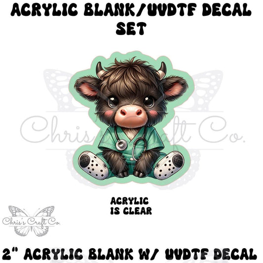 Highland Cow Nurse Acrylic Blank Decal Set, DIY Badge Reels, Medical Blank UVDTF sticker, Unfinished Badge Reel, Badge Reel Blanks