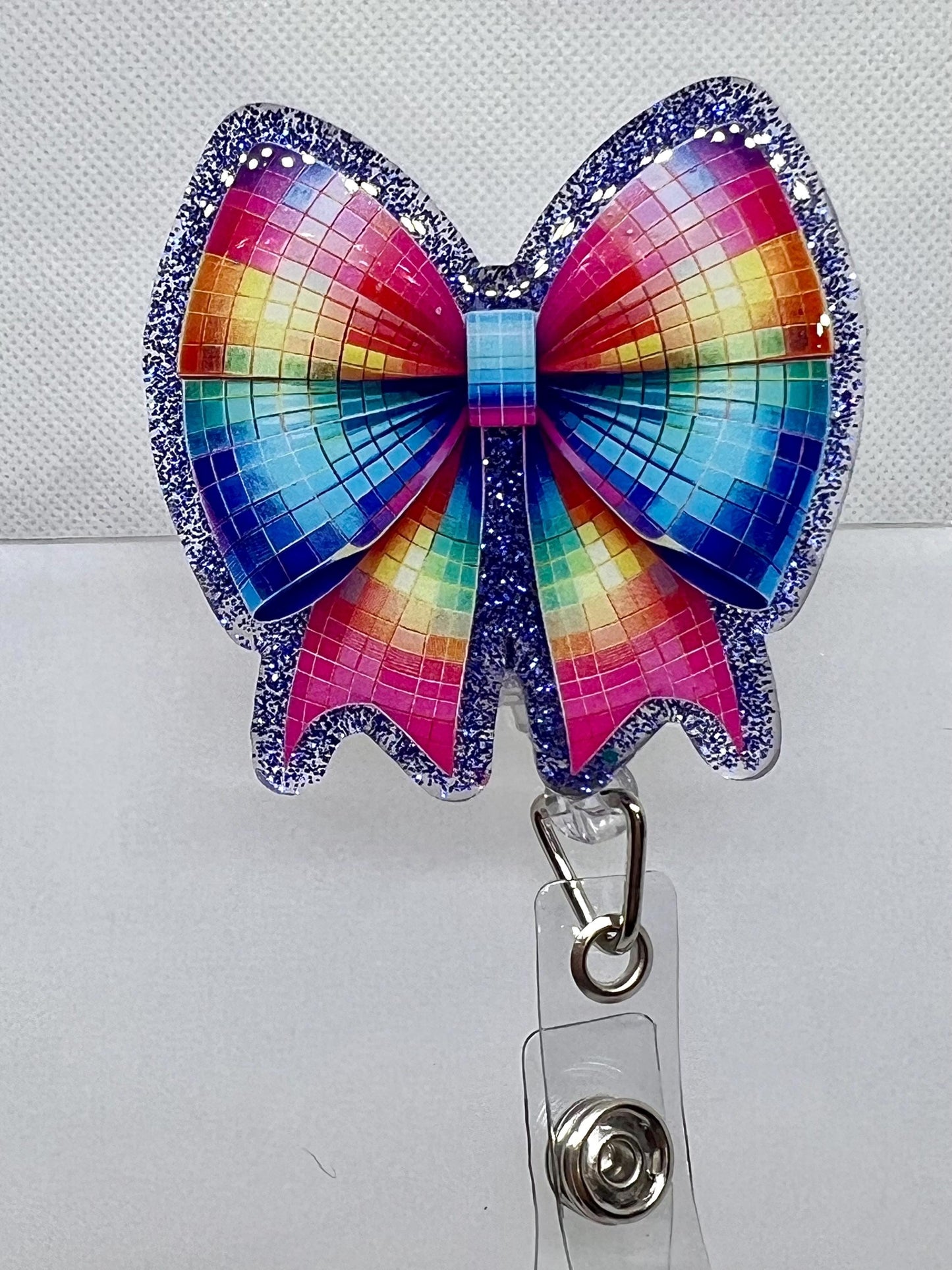 Disco Bow Acrylic Blank Decal Set, DIY Badge Reels, Bow Blank and UVDTF sticker, Unfinished Badge Reel, Badge Reel Blanks