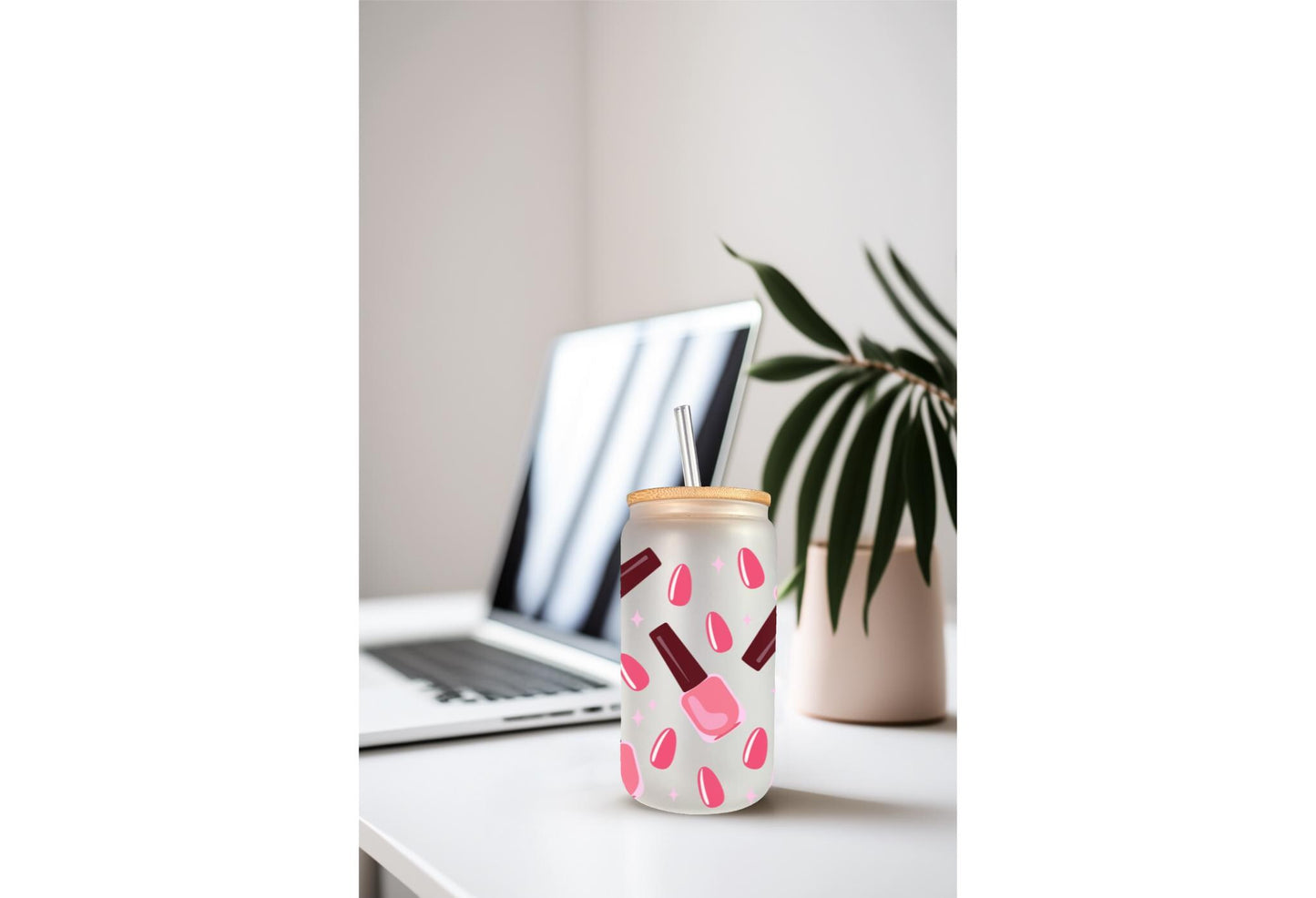 UVDTF Wrap Nail Polish Pink 16oz Can Glass Wrap Mug Tumbler, Nail Polish Wrap, Ready to Apply, Permanent Waterproof Adhesive
