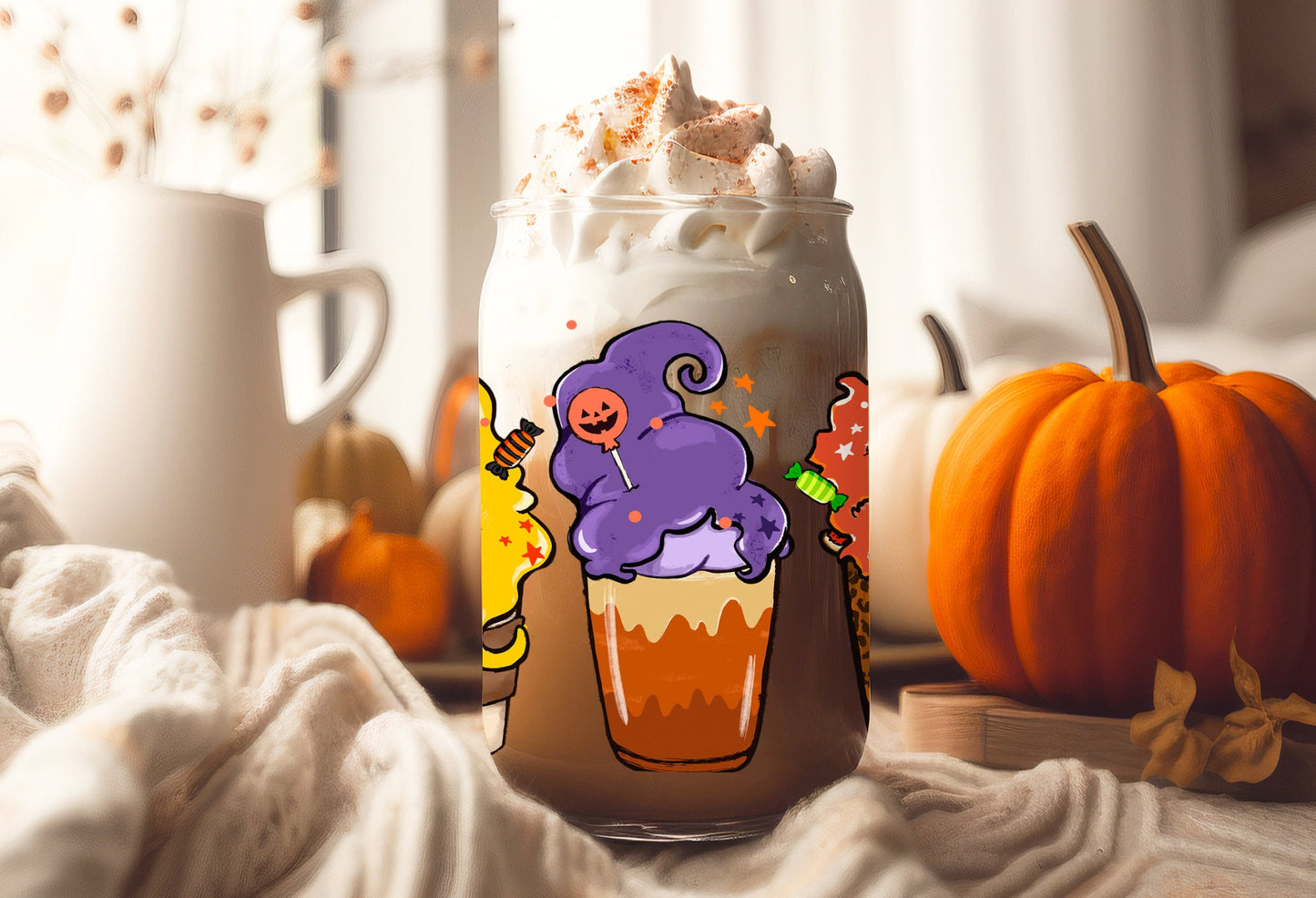UVDTF Wrap Halloween Witches Iced Coffee for 16oz Can Glass Mug Tumbler, Halloween Wrap, Ready to apply, Permanent Waterproof Adhesive