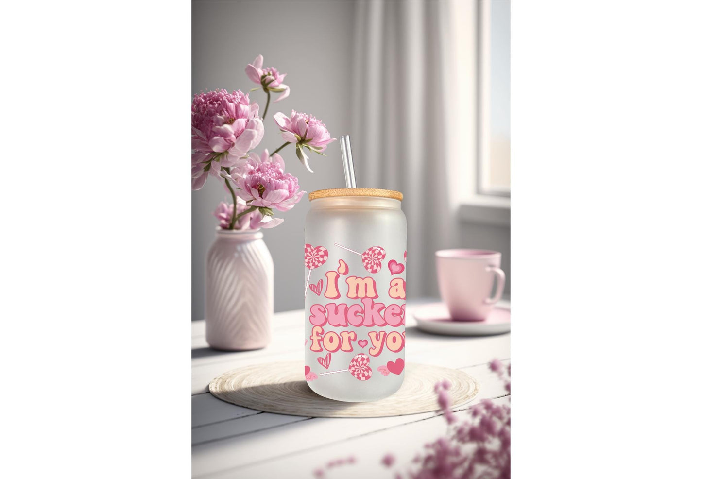 UVDTF Wrap Valentine's Sucker For You for 16oz Can Glass Mug Tumbler, Sucker Wrap, Ready to apply, Permanent Waterproof Adhesive