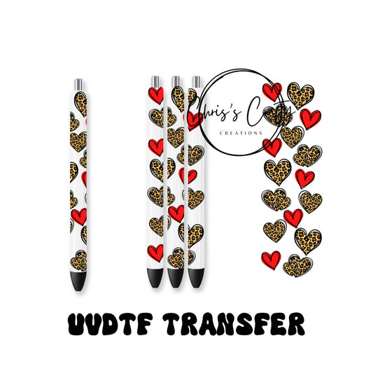 UVDTF Pen Wrap Red Leopard Hearts, Ready to Apply, Permanent Waterproof Adhesive