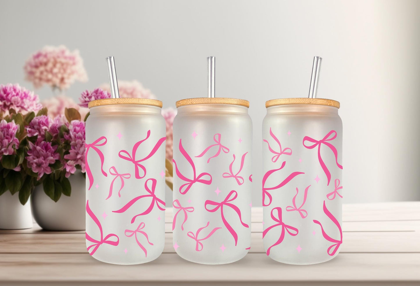 UVDTF Wrap Coquette Bows Dark Pink 16oz Can Glass Wrap Mug Tumbler, Ready to Apply, Permanent Waterproof Adhesive