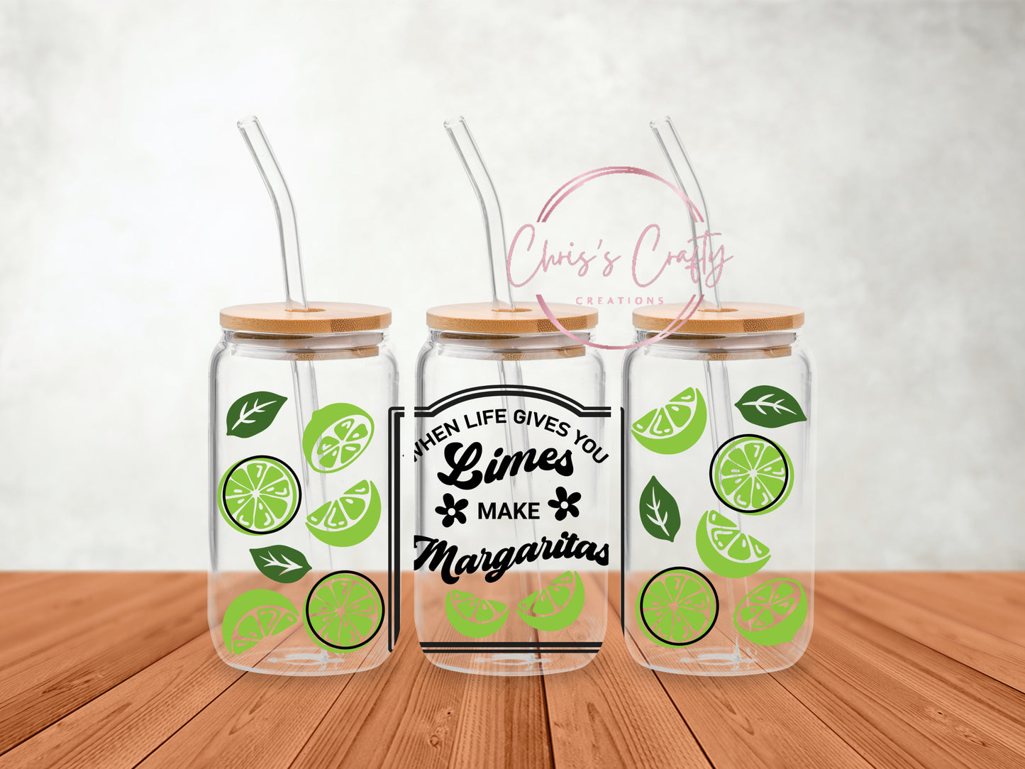 UVDTF Wrap Limes Make Margaritas 16 oz Can Glass Mug Tumbler, Ready to Apply, Permanent Waterproof Adhesive