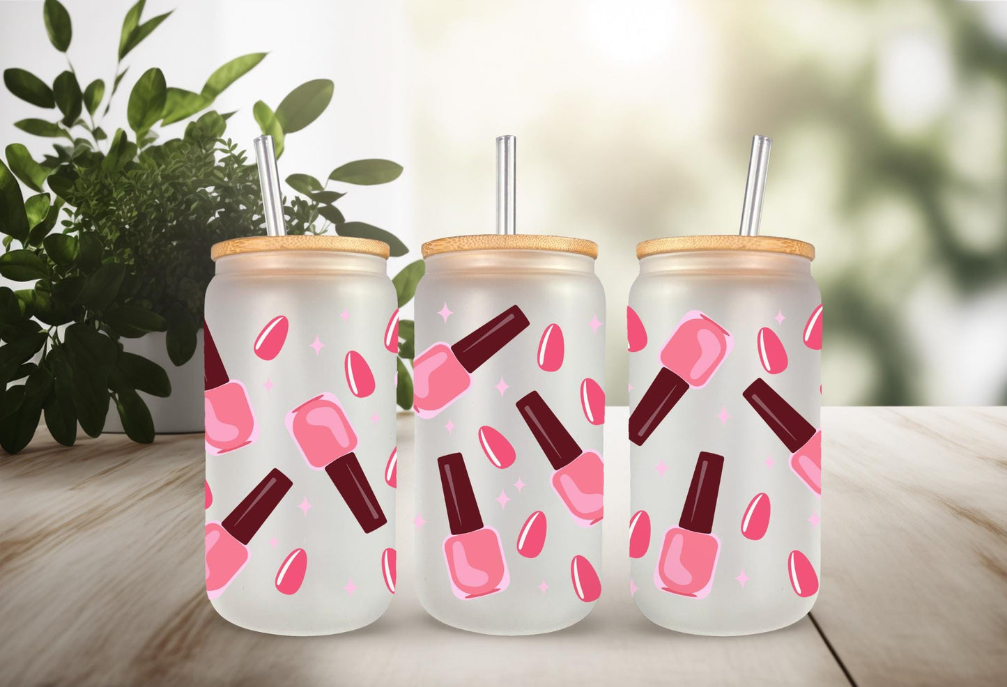 UVDTF Wrap Nail Polish Pink 16oz Can Glass Wrap Mug Tumbler, Nail Polish Wrap, Ready to Apply, Permanent Waterproof Adhesive