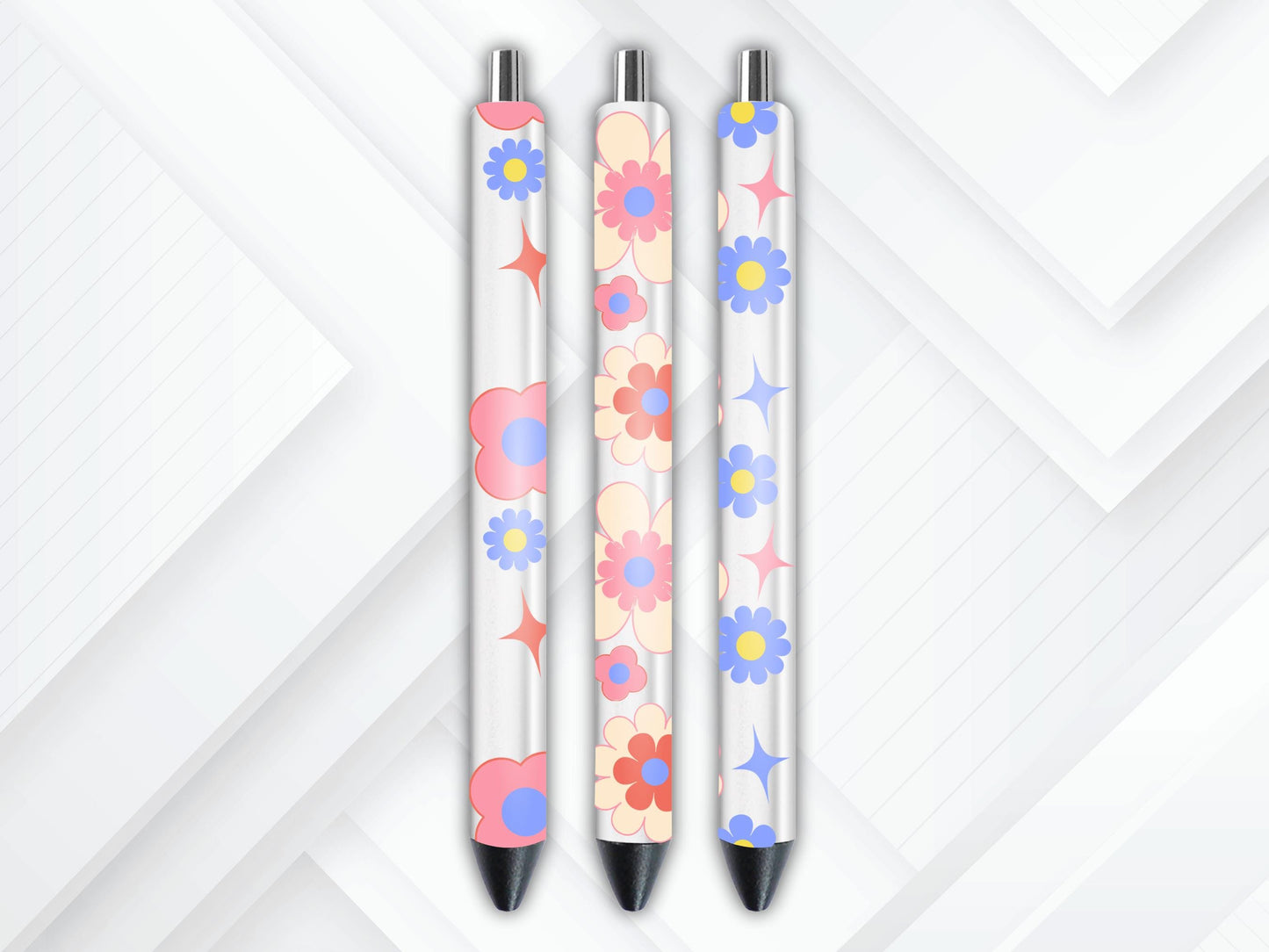 UVDTF Pen Wrap Retro Flowers, Ready to Apply, Permanent Waterproof Adhesive, Bundle and Save