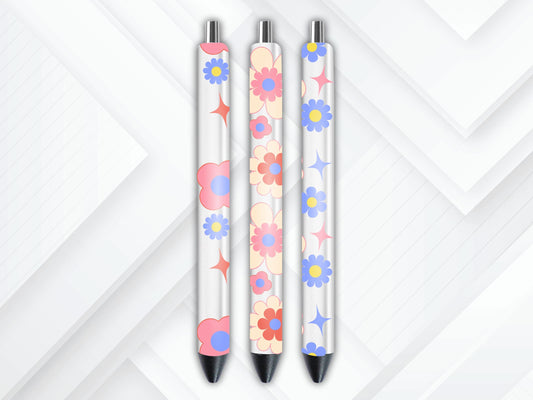 UVDTF Pen Wrap Retro Flowers, Ready to Apply, Permanent Waterproof Adhesive, Bundle and Save