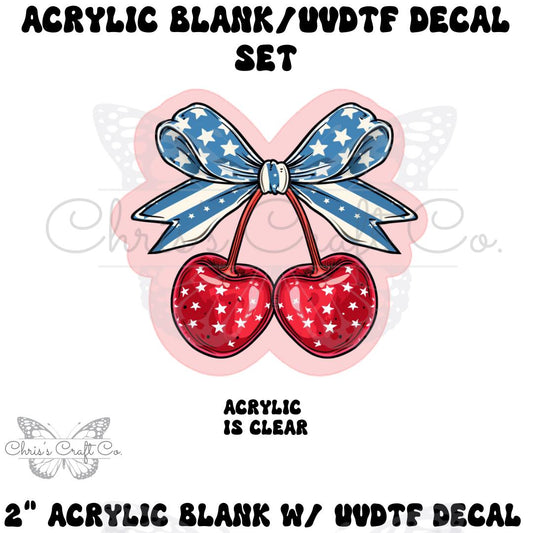 Acrylic Blank with Cherry & Stars UVDTF Decal Set, DIY Badge Reels, Bow Blank UVDTF sticker, Unfinished Badge Reel