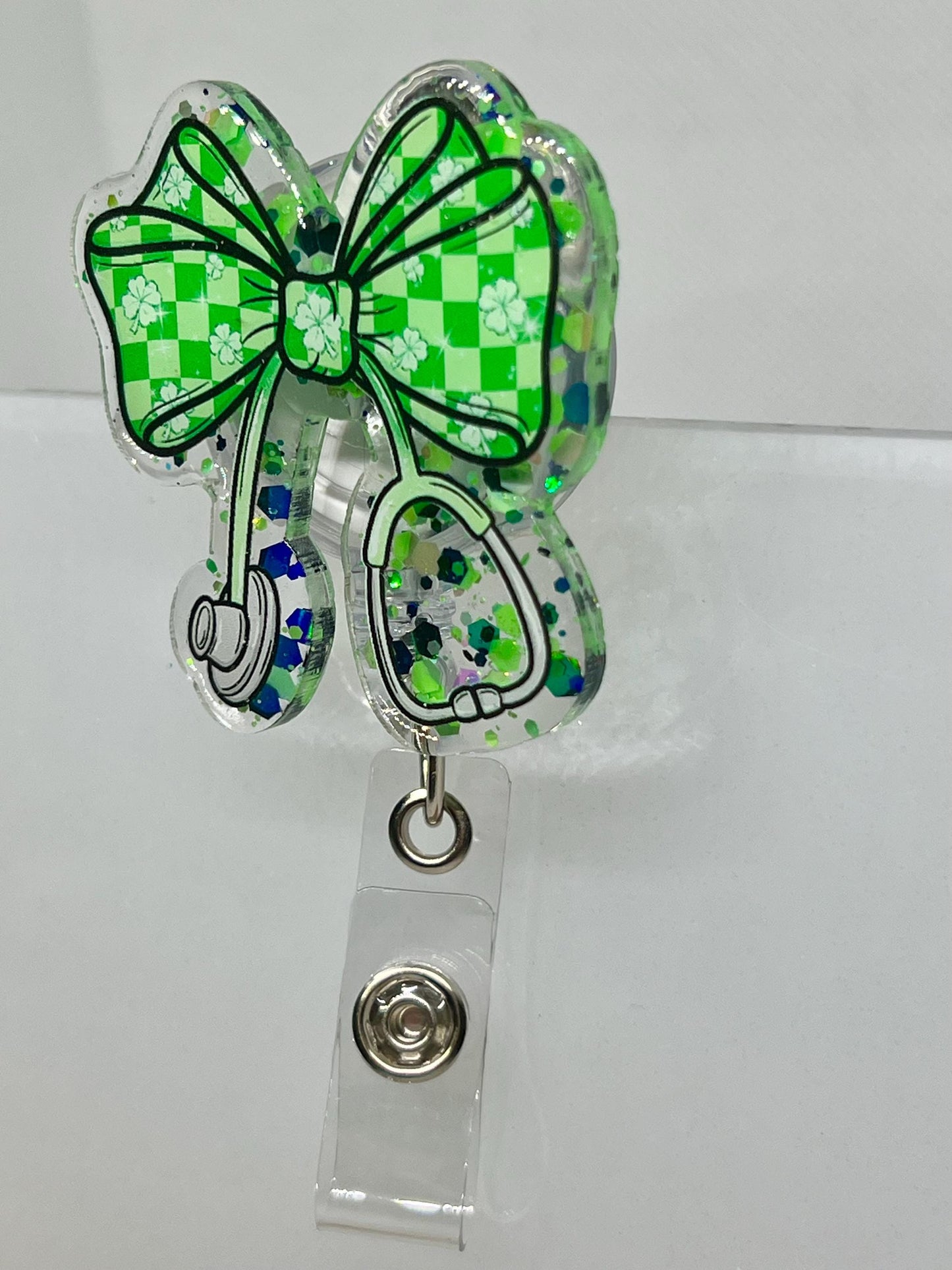 Coquette Bow Clover Stethoscope Acrylic Blank Decal Set, DIY Badge Reels, Bow Blank and UVDTF sticker, Unfinished Badge Reel, Badge Blanks