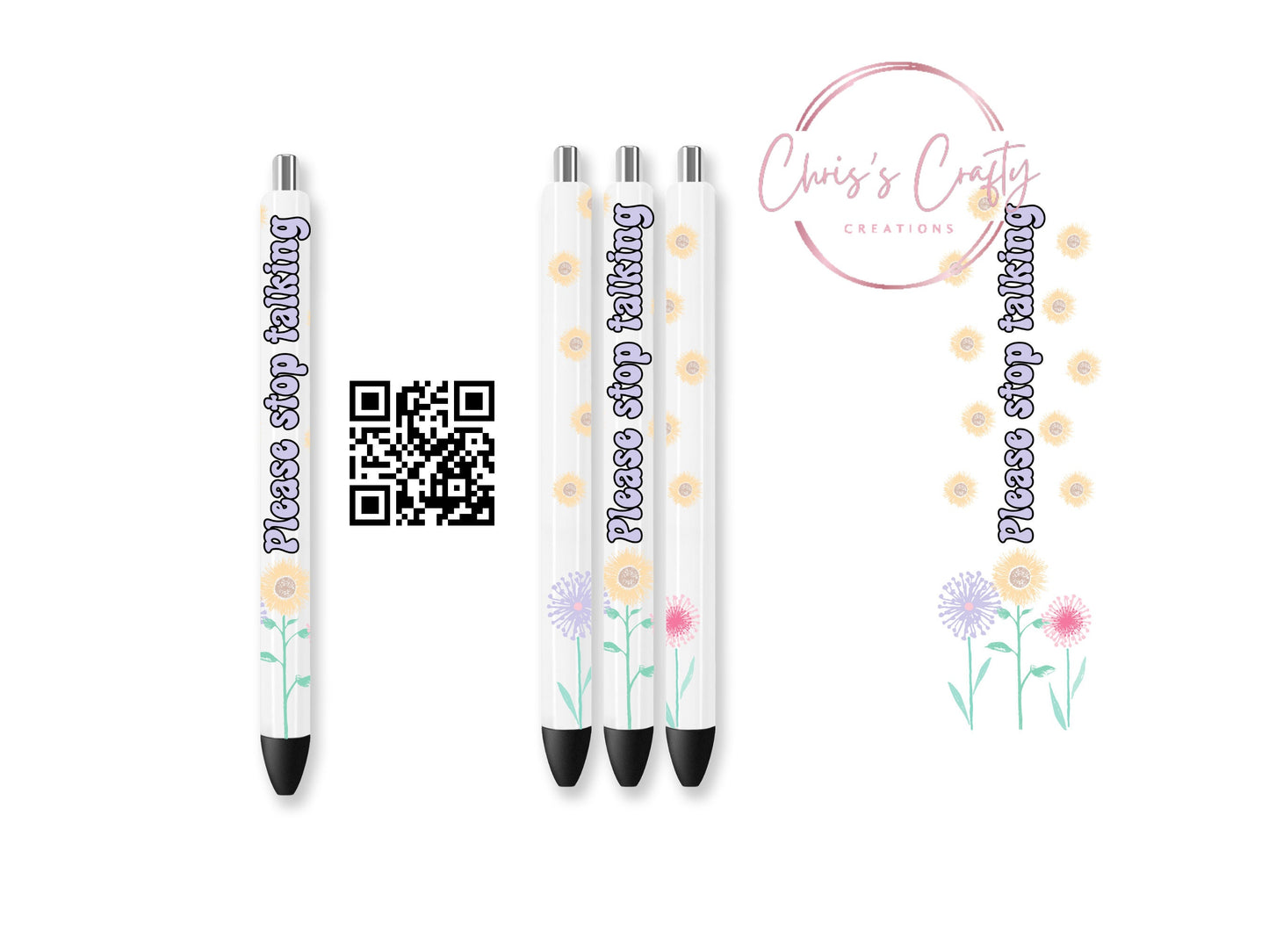 UVDTF Wrap Please Stop Talking Funny Saying Flower for Pen, Metal Glitter Pens, Funny Sarcastic Wrap, Ink Joy, Permanent Adhesive Waterproof