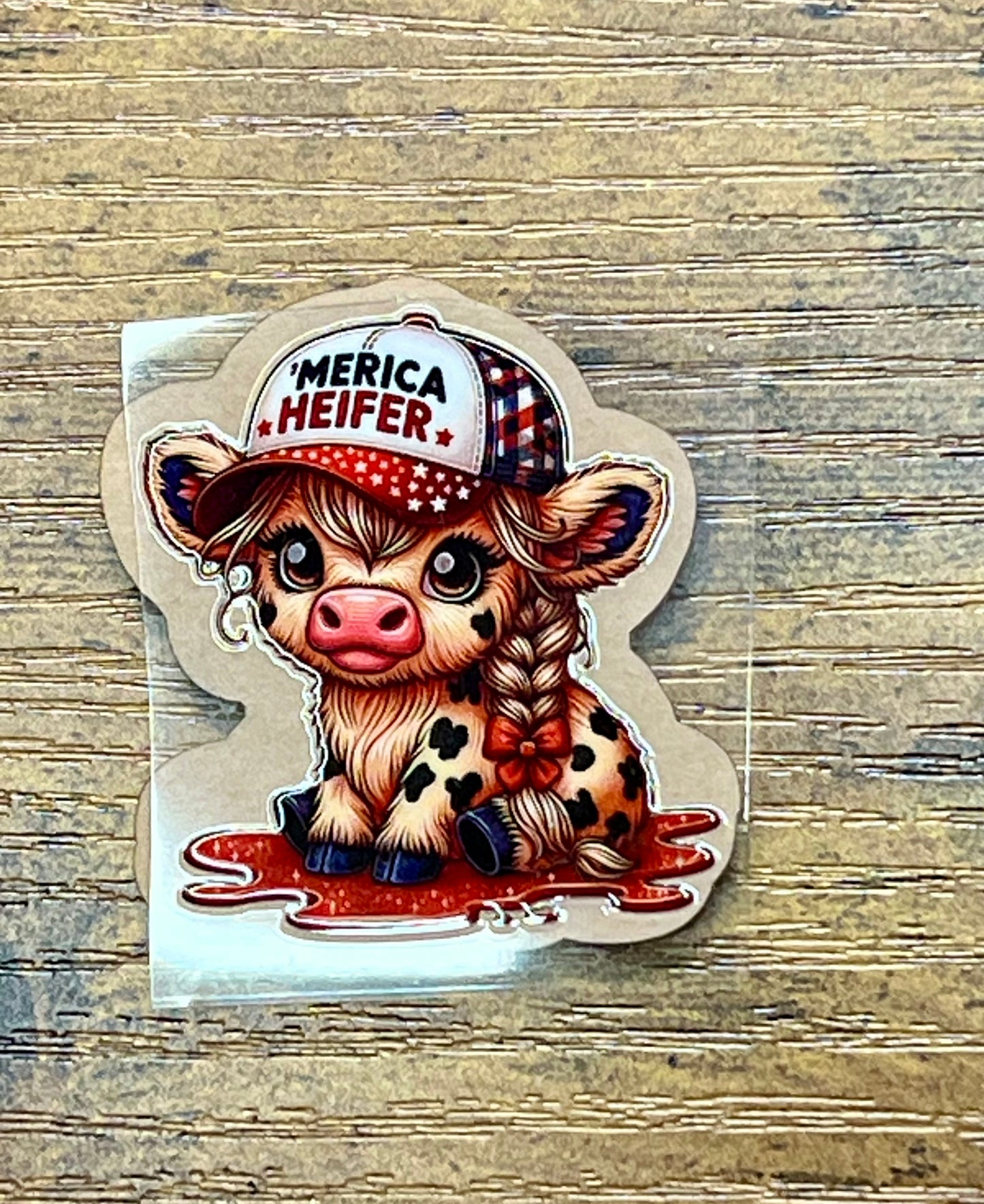 Merica Heifer Highland Cow DIY Kit Custom Offset Acrylic Blank UVDTF Decal Set For UV Resin Glitter Keychains Badge Reels