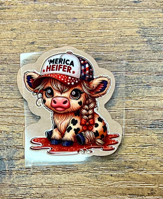Merica Heifer Highland Cow DIY Kit Custom Offset Acrylic Blank UVDTF Decal Set For UV Resin Glitter Keychains Badge Reels