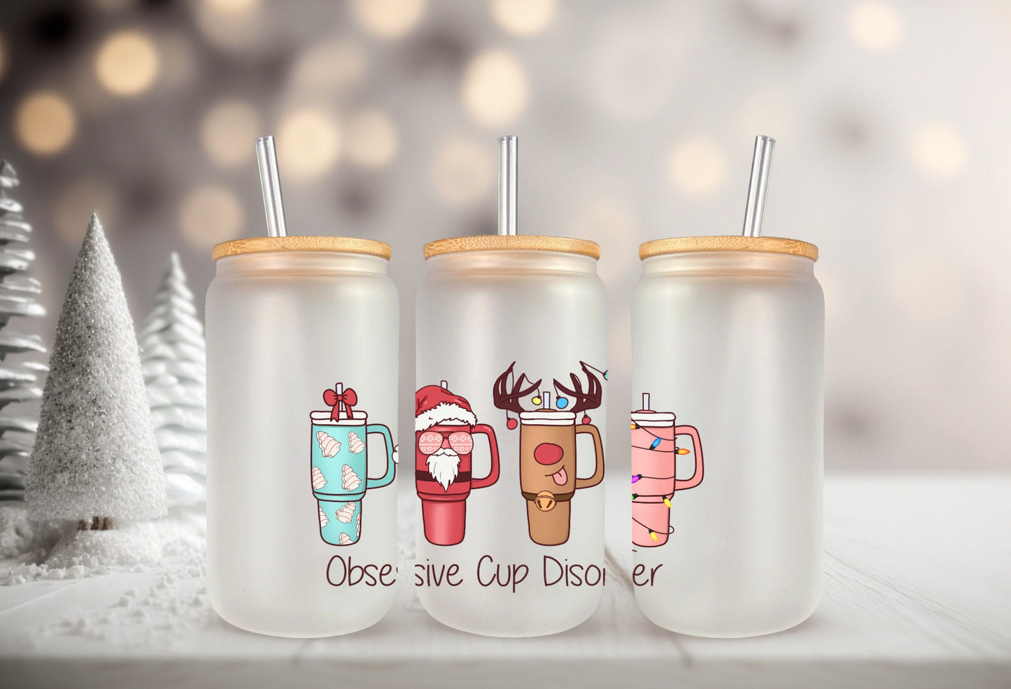 UVDTF Wrap Christmas Tumblers Santa Reindeer Tree Cakes for 16oz Can Glass Mug Tumbler, Ready to Apply, Permanent Waterproof Adhesive