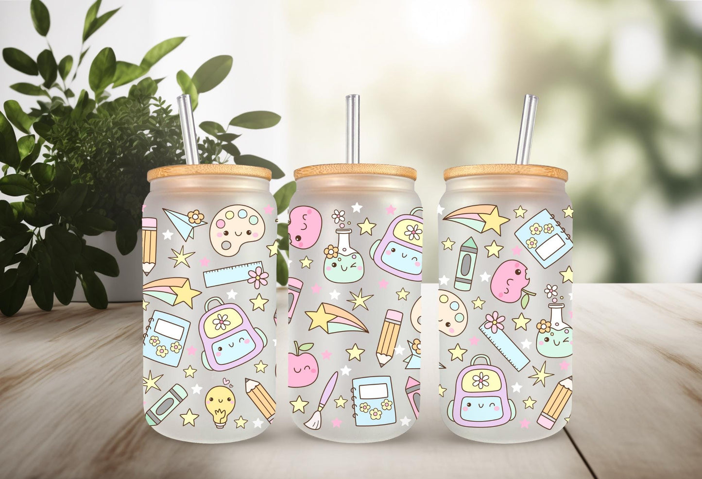 UVDTF Wrap Back to School Teacher 16oz Can Glass Mug Tumbler Wrap, School Wrap, Ready to apply, Permanent Waterproof Adhesive