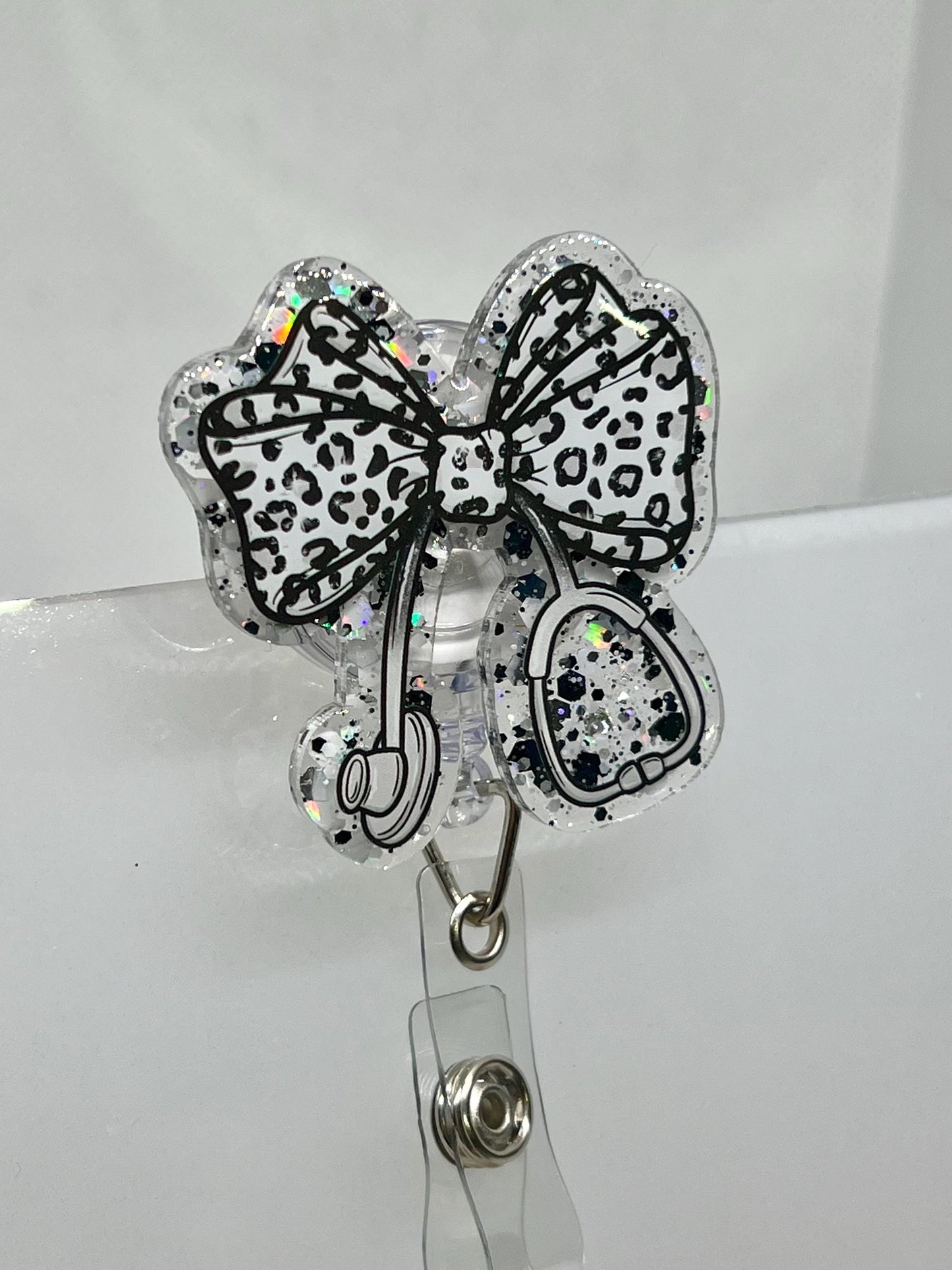 Coquette Bow Leopard Stethoscope Acrylic Blank Decal Set, DIY Badge Reels, Bow Blank and UVDTF sticker, Unfinished Badge Reel, Badge Blanks