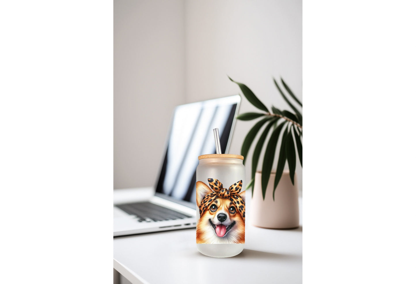 UVDTF Wrap Cute Corgi 16oz Can Glass Wrap, Mug Tumbler, Dog Mom, Ready to Apply, Permanent Waterproof Adhesive