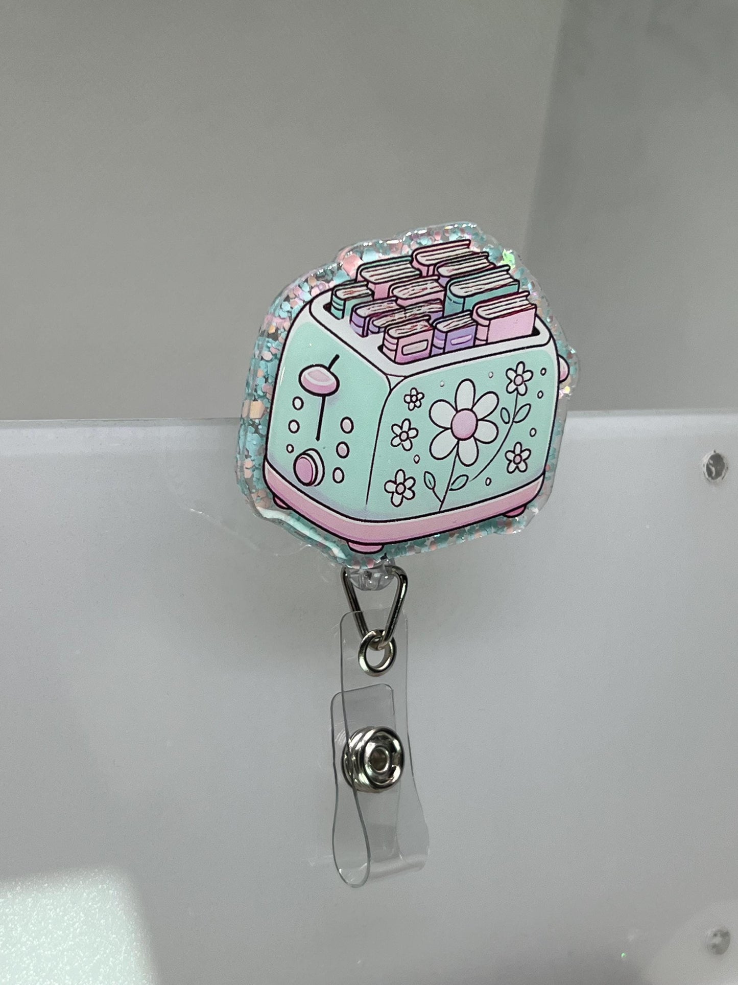 Toaster & Books Badge Reel - Whimsical Retractable ID Holder for Book Lovers, Teachers