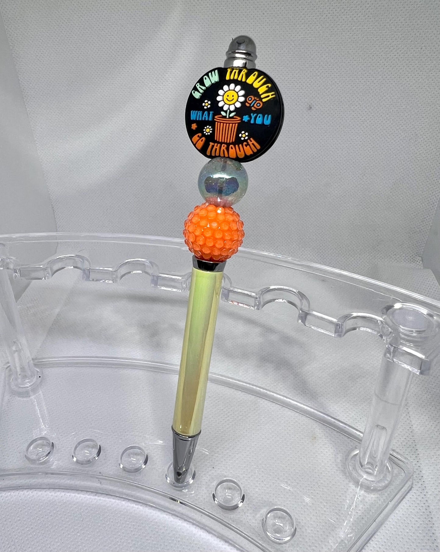 Beaded Pen Positive Saying, Grow Through What you Go through, Sarcastic Pen, Fun Pens Acrylic Beads, Custom Pen, Retractable Ink Pen, Gifts