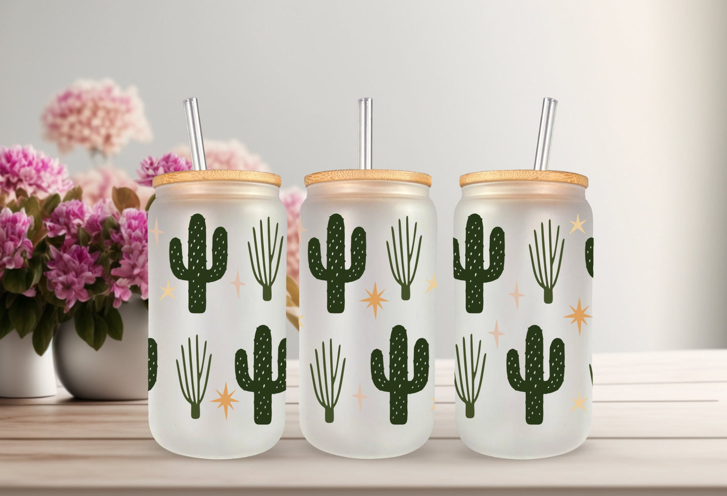 UVDTF Wrap Boho Dessert Cactus 16oz Can Glass, Mug, Tmbler, Cactus Wrap, Ready to apply, Permanent Adhesive Waterproof, Add on a Cup