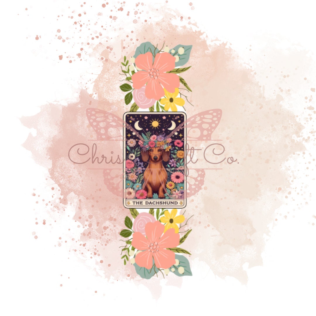 UVDTF Pen Wrap Dachshund Tarot Card Retro Flower, Dog Pen wrap, Pen Wrap, Epoxy Pen Wrap, Ink Joy Pen Wrap, Permanent Waterproof Adhesive