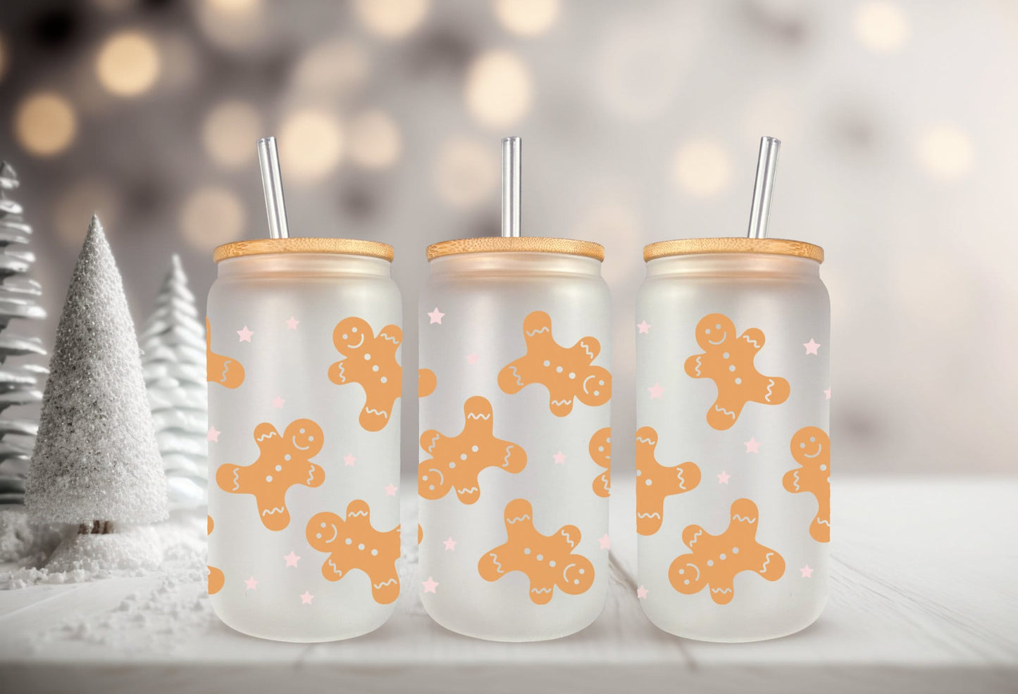 UVDTF Wrap Gingerbread Cookie for 16oz Can Glass, Mug, Tumbler, Ready to Apply, Permanent Waterproof Adhesive