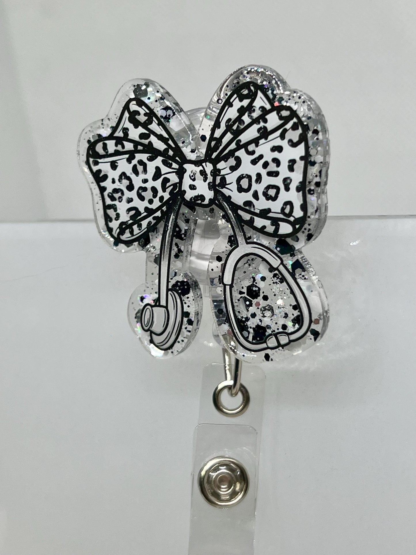 Coquette Bow Leopard Stethoscope Acrylic Blank Decal Set, DIY Badge Reels, Bow Blank and UVDTF sticker, Unfinished Badge Reel, Badge Blanks