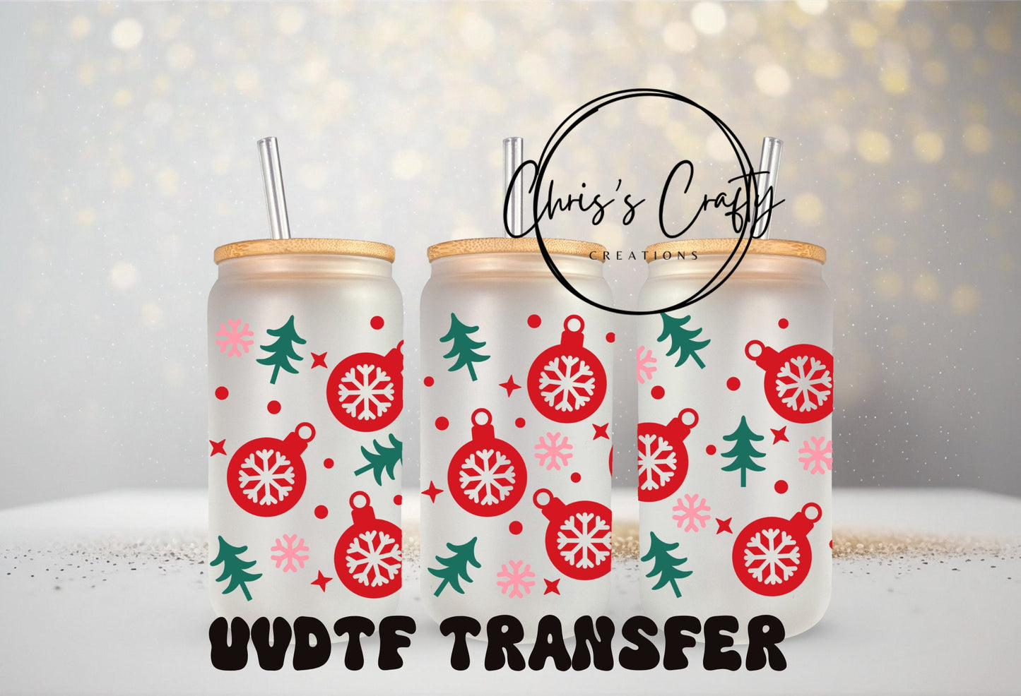 UVDTF WRAPS Christmas Wrap Bundle Set of 4 for 16oz Can Glass Mug Tumbler, Ready to Apply, Permanent Waterproof Adhesive