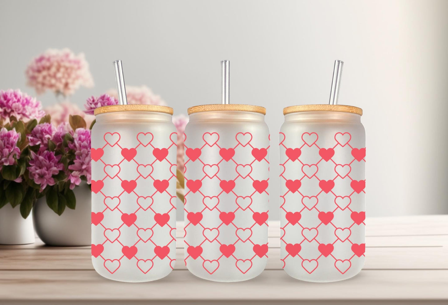 UVDTF Wrap Heart Valentine’s 16oz Can Glass Mug Tumbler,  Ready to Apply, Permanent Waterproof Adhesive