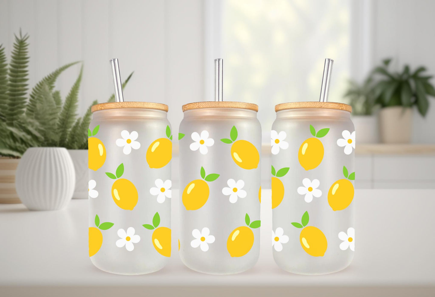 UVDTF Lemons & Daisy for 16oz Can Glass Mug Tumbler, Ready to Apply, Permanent Waterproof Adhesive