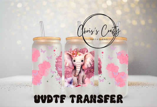 UVDTF Wrap Elephant Floral 16oz Can Glass Mug Tumbler, Elephant Wrap, Ready to Apply, Permanent Permanent Adhesive