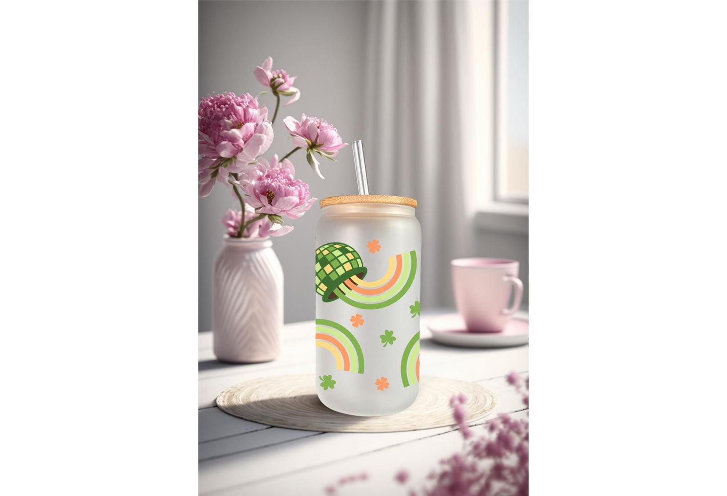 UVDTF Wrap Shamrock Rainbow Pot of Gold 16oz Can Glass Mug Tumbler, Ready to apply, Permanent Waterproof Adhesive