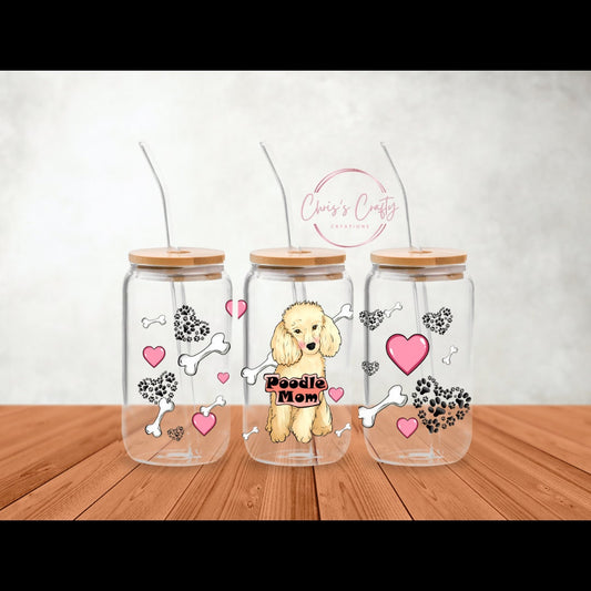 UVDTF Wrap Poodle Mom 16oz Can Glass Mug Tumbler,  Dog Mom, Ready to apply, Permanent Waterproof Adhesive, Gifts for her