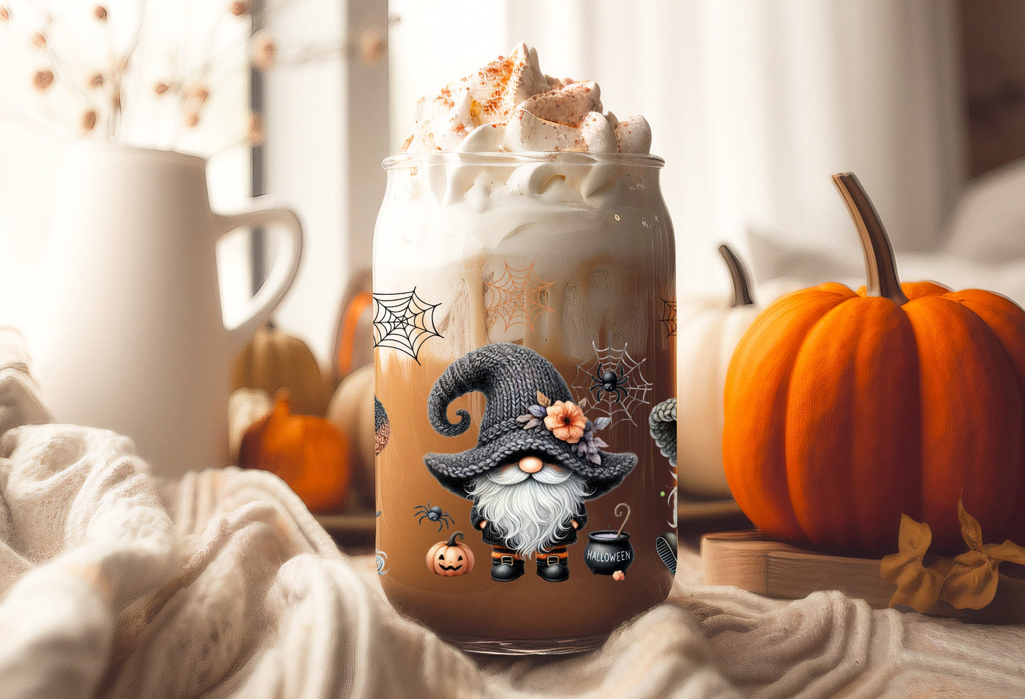 UVDTF Wrap Halloween Gnomes Spider 16 oz Can Glass Mug Tumbler, Gnome Wrap, Ready to apply, Permanent Adhesive, Double sided option
