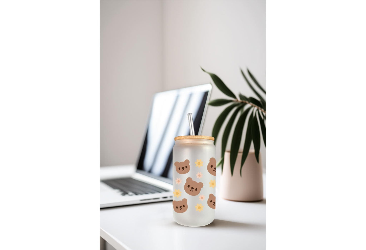 UVDTF Wrap Teddy Bear Light Brown 16oz Can Glass Mug Tumbler, Bear Wrap, Ready to Apply, Permanent Waterproof Adhesive