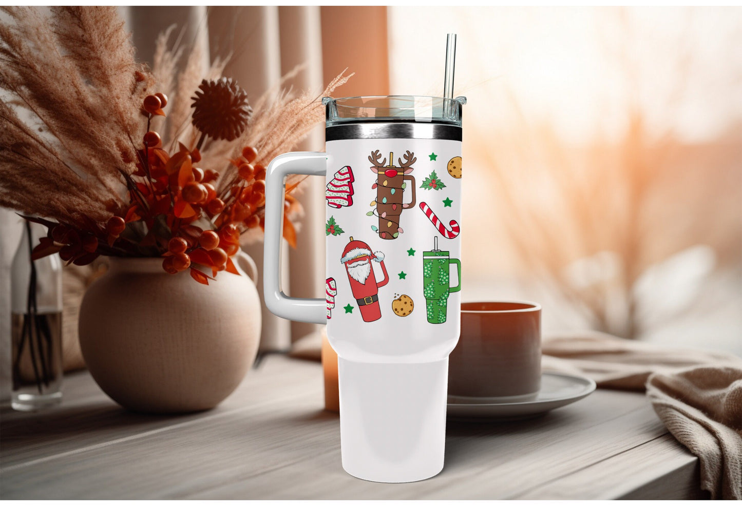 UVDTF Wrap Christmas Tumblers Santa Reindeer Tree Cakes for 16oz Can Glass Mug Tumbler, Ready to apply, Permanent Waterproof Adhesive