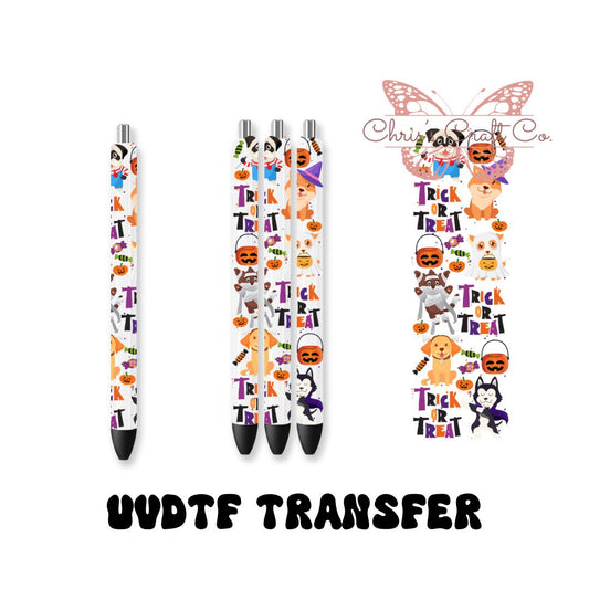 UVDTF Pen Wrap Trick or Treat Dog Wrap, Halloween Wrap, Permanent Waterproof Adhesive, Ready to apply