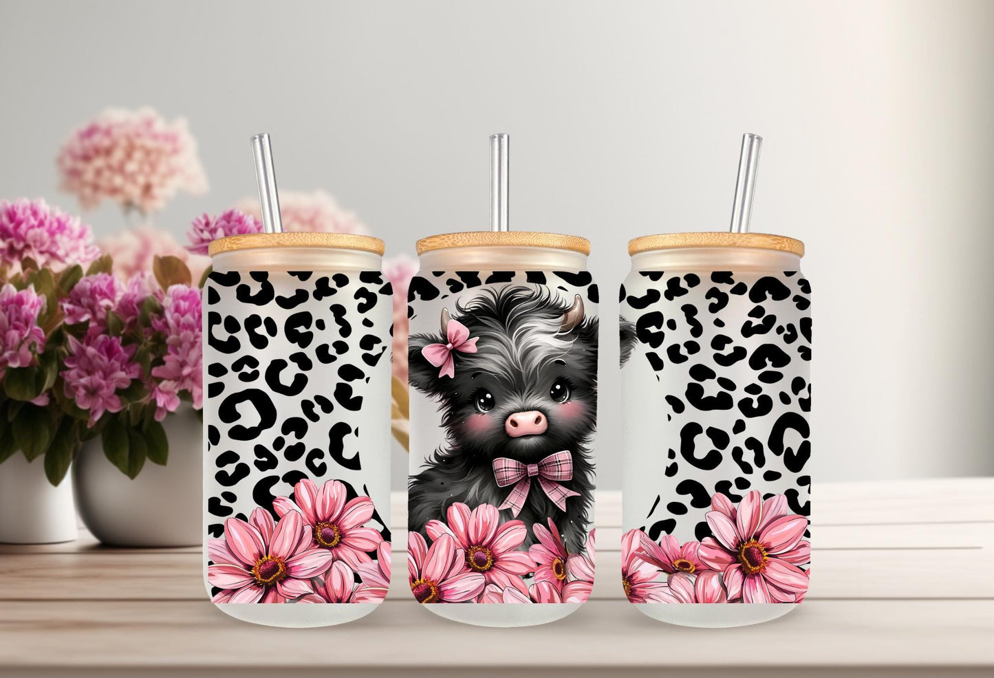 UVDTF Wrap Highland Cow Daisy Leopard Print 16oz Can Glass Mug Tumbler Wrap, Geese Wrap, Ready to apply, Permanent Adhesive