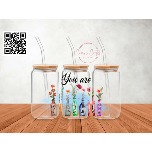 UVDTF Wrap Positive Quote, You are Amazing 16oz Can Glass Mug Tumbler, Positive Quotes, Ready to apply, Permanent Waterproof Adhesive