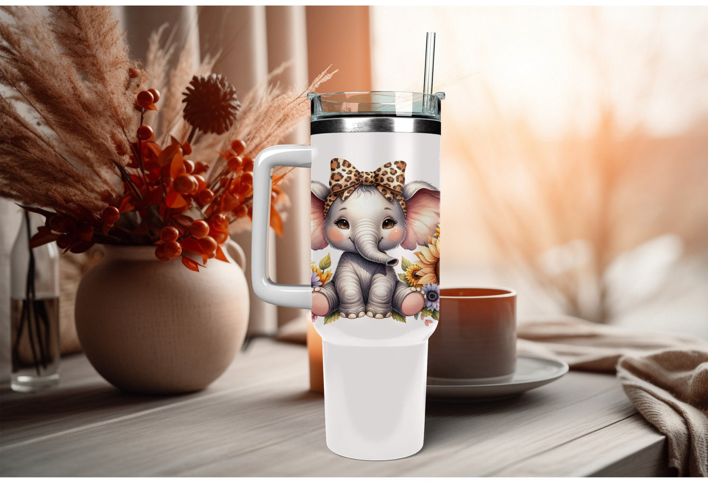 UVDTF Wrap Elephant Sunflowers 16oz Can Glass Mug Tumbler Wrap, Ready to apply, Permanent Adhesive, Double sided option