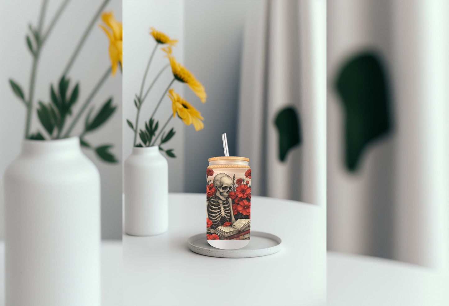UVDTF Wrap Skeleton Reading Books Floral