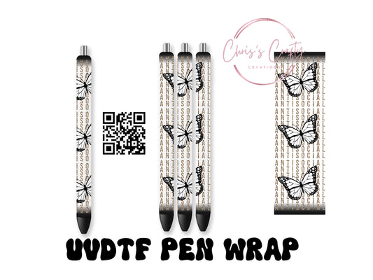 UVDTF Pen Wrap Leopard Antisocial Butterfly, Ready to apply, Permanent Waterproof Adhesive