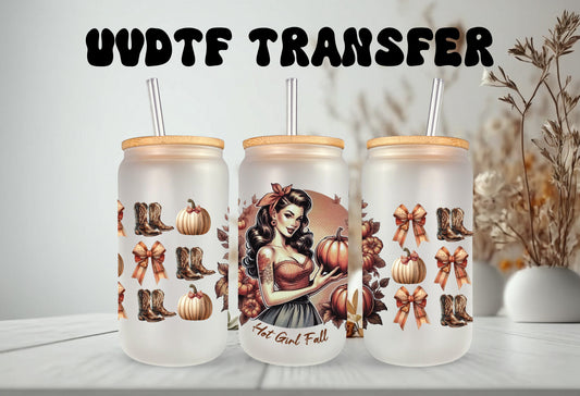 UVDTF Wrap Hot Girl Fall Coquette Bows for 16oz Can Glass Tumbler, Ready to Apply, Permanent Waterproof Adhesive