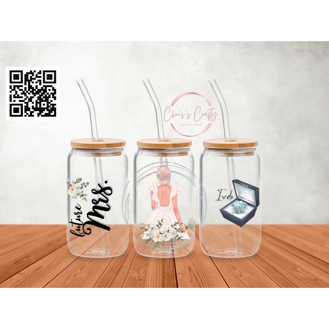 UVDTF Wrap Future Mrs. Bride to be  16oz Can Glass Mug or Tumbler, Ready to apply, Gifts for Her, Wedding gifts, Double Sided Option