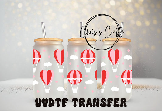 UVDTF Wrap Valentines Hot Air Balloons 16oz or 20oz  Can Glass Mug Tumbler, Ready to Apply, Permanent Waterproof Adhesive
