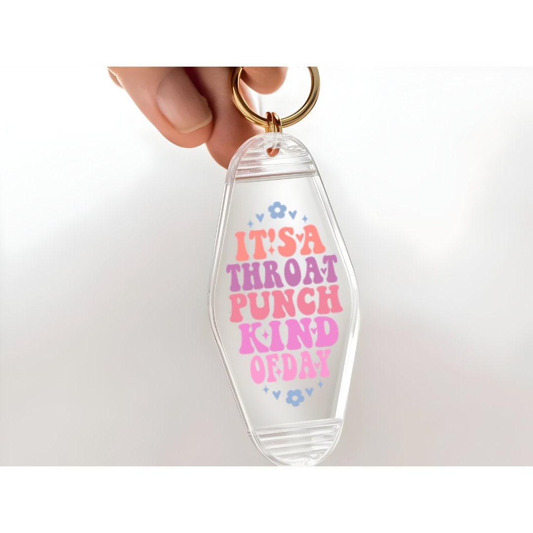 UVDTF Decal Motel It’s A Throat Punch Kind of Day , Funny Decal, Ready to Apply, Permanent  Adhesive,Single/Set of 5 Keychain Decals
