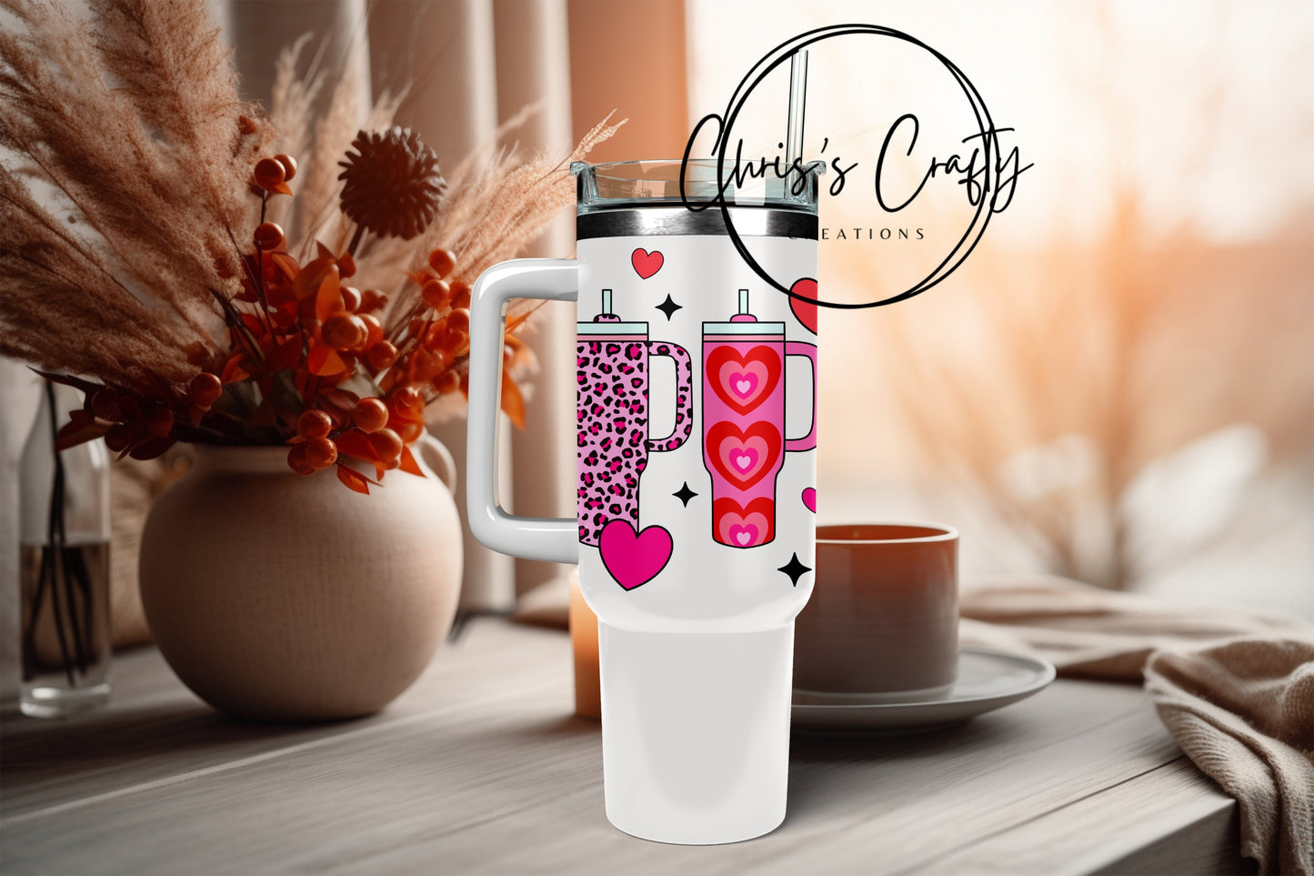 UV DTF Wrap Valentine Leopard Hearts Tumbler for 16oz or 20oz Can Glass Mug Tumbler Ready to Apply, Permanent Waterproof Adhesive