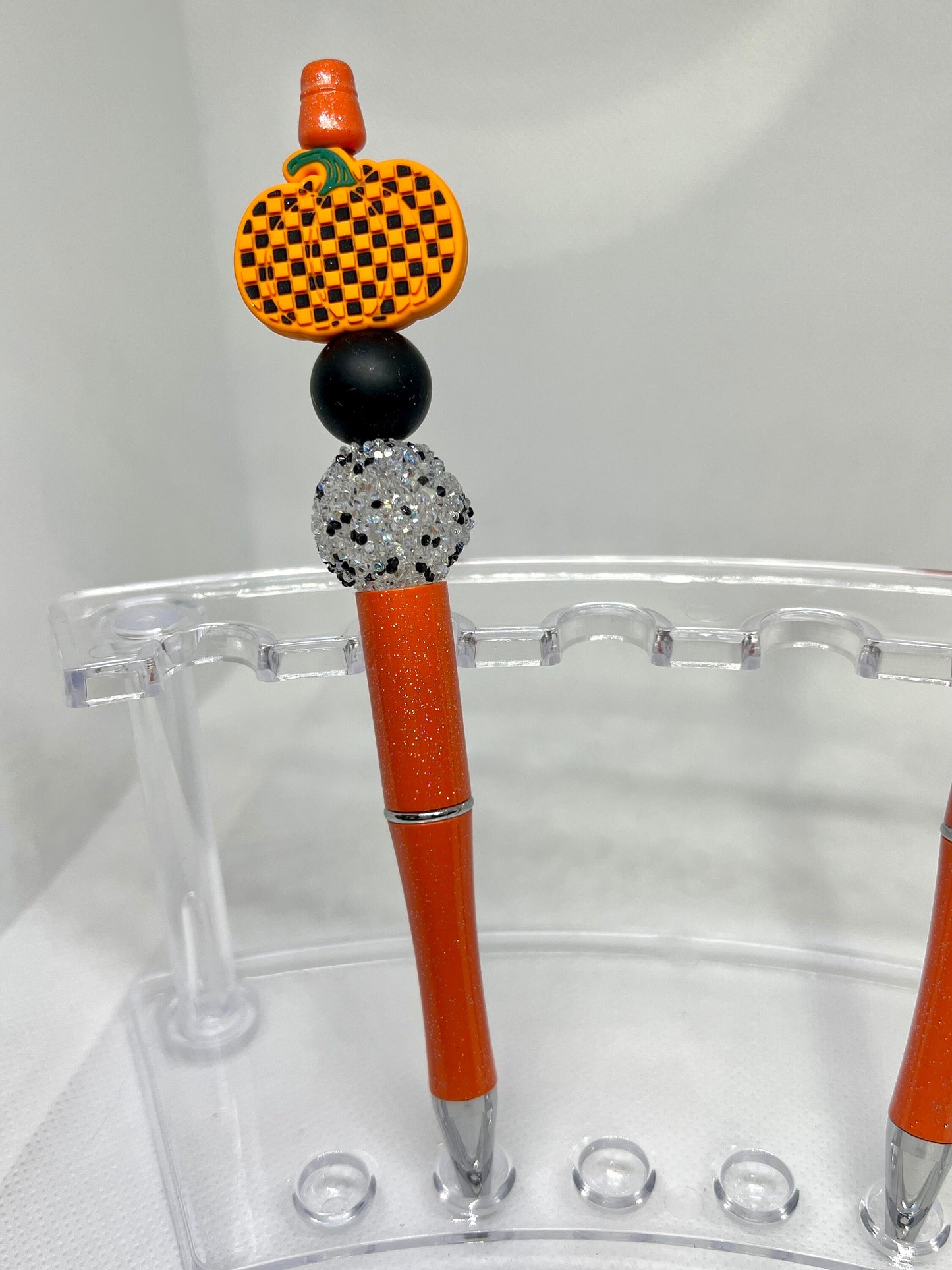 Beaded Pen Fall Pumpkin Checkered, Fun Pens Acrylic Beads, Custom Pen, Retractable Ink Pen, Gifts for her, Teacher, Nurses, Medical