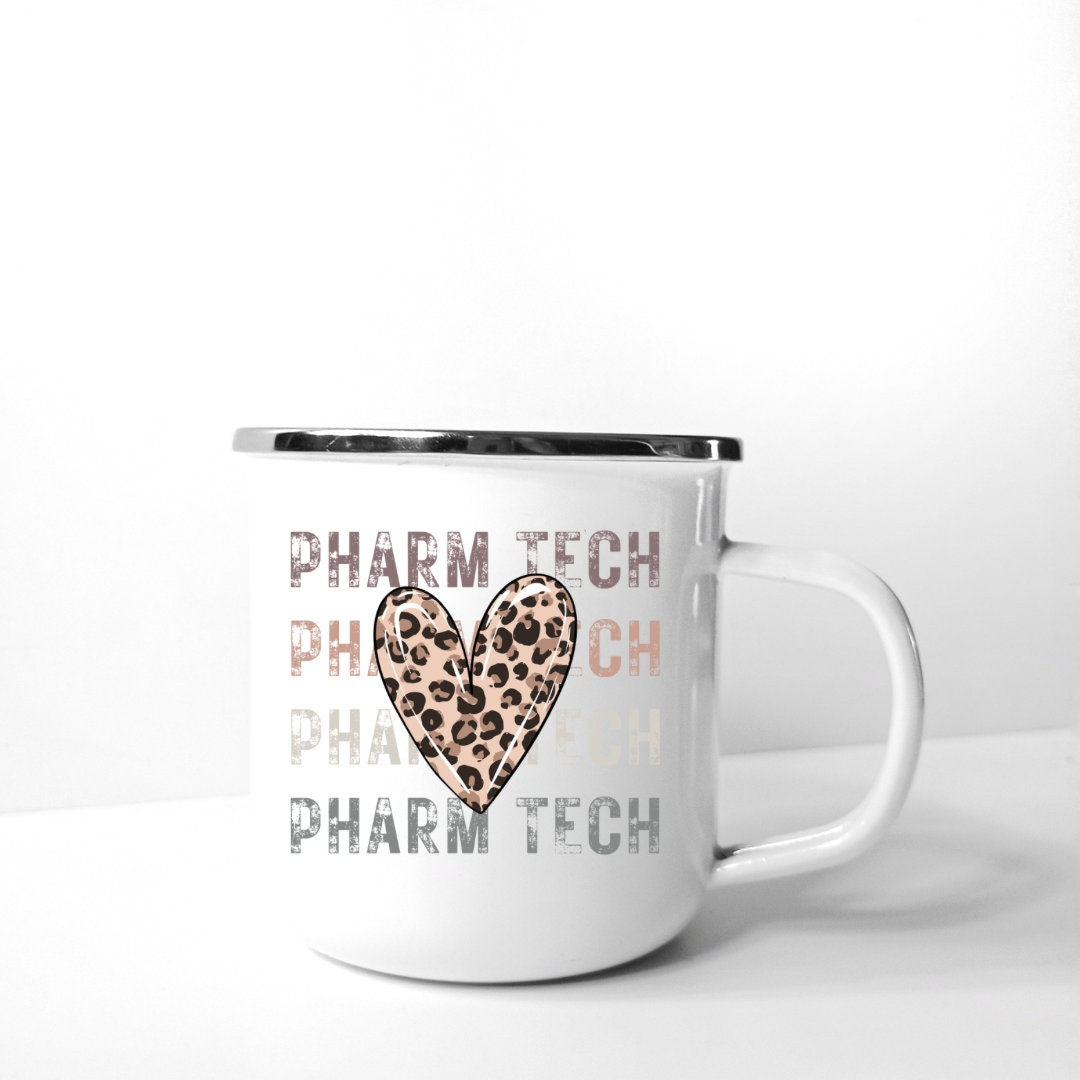 UVDTF Decal Pharm Tech Leopard Heart, 16oz Can Glass, Mug, Tumbler, Shot glass, or Keychain, Ready to Apply, Permanent Adhesive Waterproof