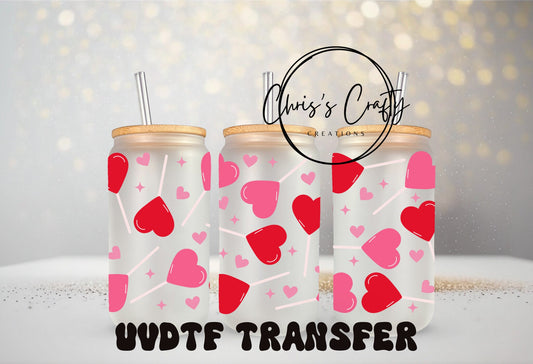 UVDTF WRAPS Valentine Red Hearts XOXO Bundle Set of 4 for 16oz Can Glass Mug Tumbler, Ready to Apply, Permanent Waterproof Adhesive