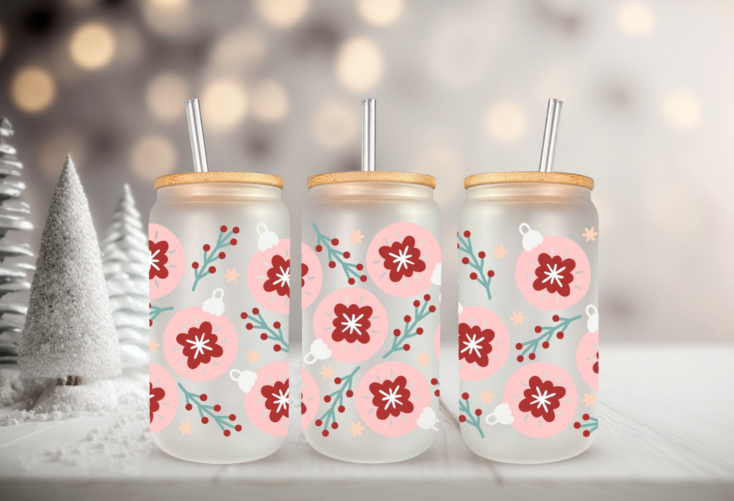 UVDTF Wrap Christmas Ornaments for 16oz Can Glass, Mug, or 40oz Tumbler, Ready to apply, Permanent adhesive, Double Sided option